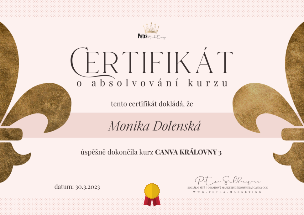 Certifikát z kurzu Canva královna